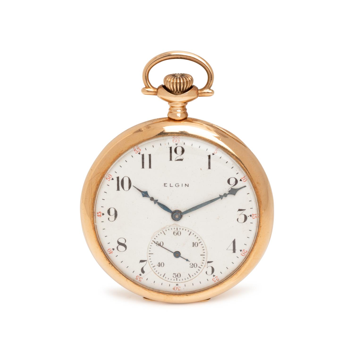 ELGIN, 14K YELLOW GOLD OPEN FACE POCKET WATCH