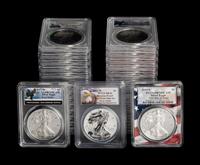 A Group of Thirty-One PCGS Graded PR70 DCAM and PR70 Reverse Proof Silver Eagle $1 Coins