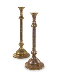 Two Perforated Brass Torcheres