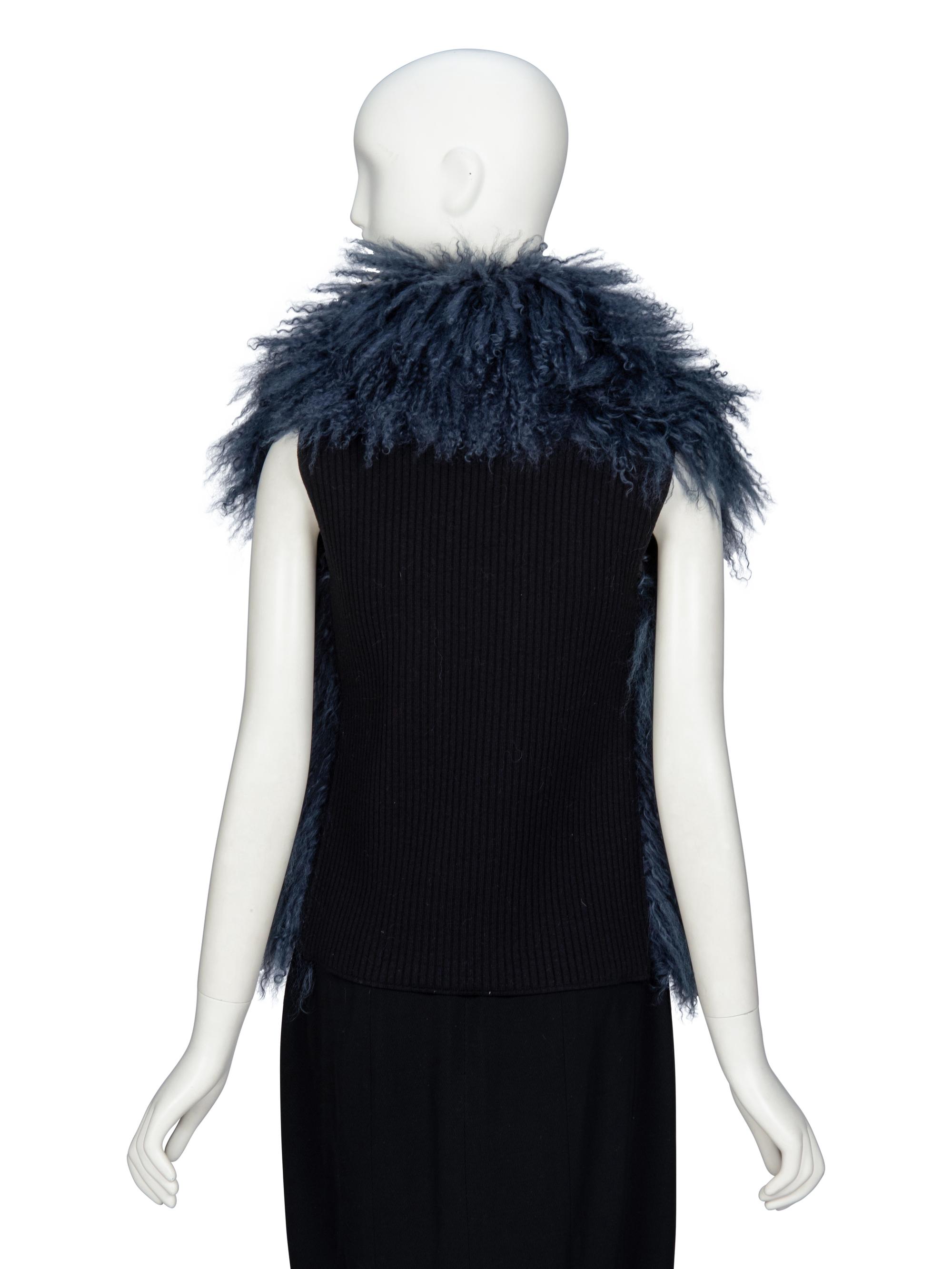 GUCCI, BLUE MONGOLIAN LAMB VEST