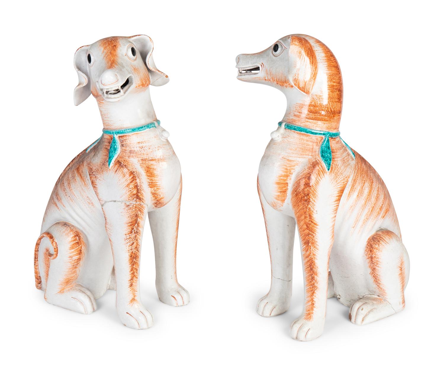 A Large Pair of Chinese Export Style Porcelain Figures of Dogs — 20TH CENTURY