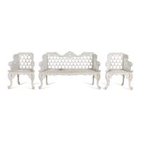 A White-Painted Cast Iron Three-Piece Garden Seating Suite