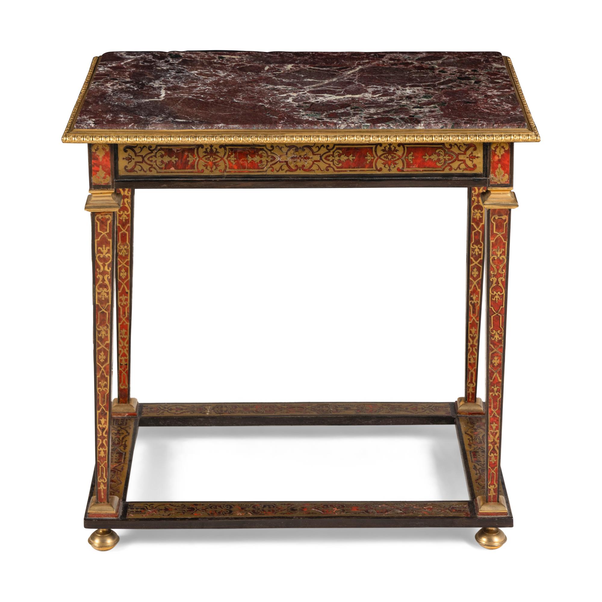 A Louis XIV Style Boulle Marquetry and Gilt Bronze Mounted Marble-Top Side Table