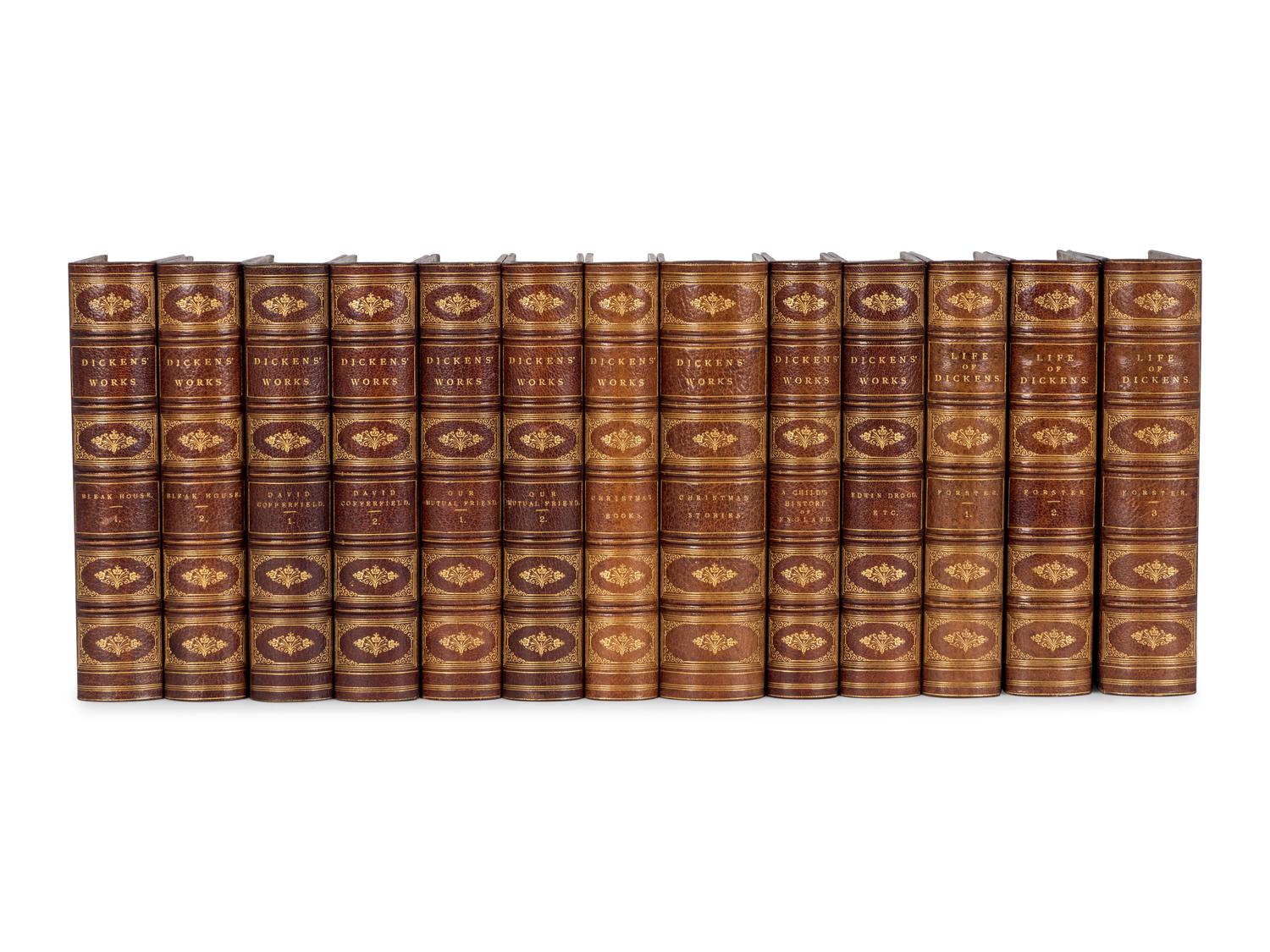 [BINDINGS]. DICKENS, Charles (1812–1870). [ Works ]. 30 volumes. [ Uniformly bound with :] FORSTER, John (1812-1876). The Life of Charles Dickens . 3 volumes. London & Philadelphia: Chapman and Hall & J.B. Lippincott & Co., 1873-1876.
