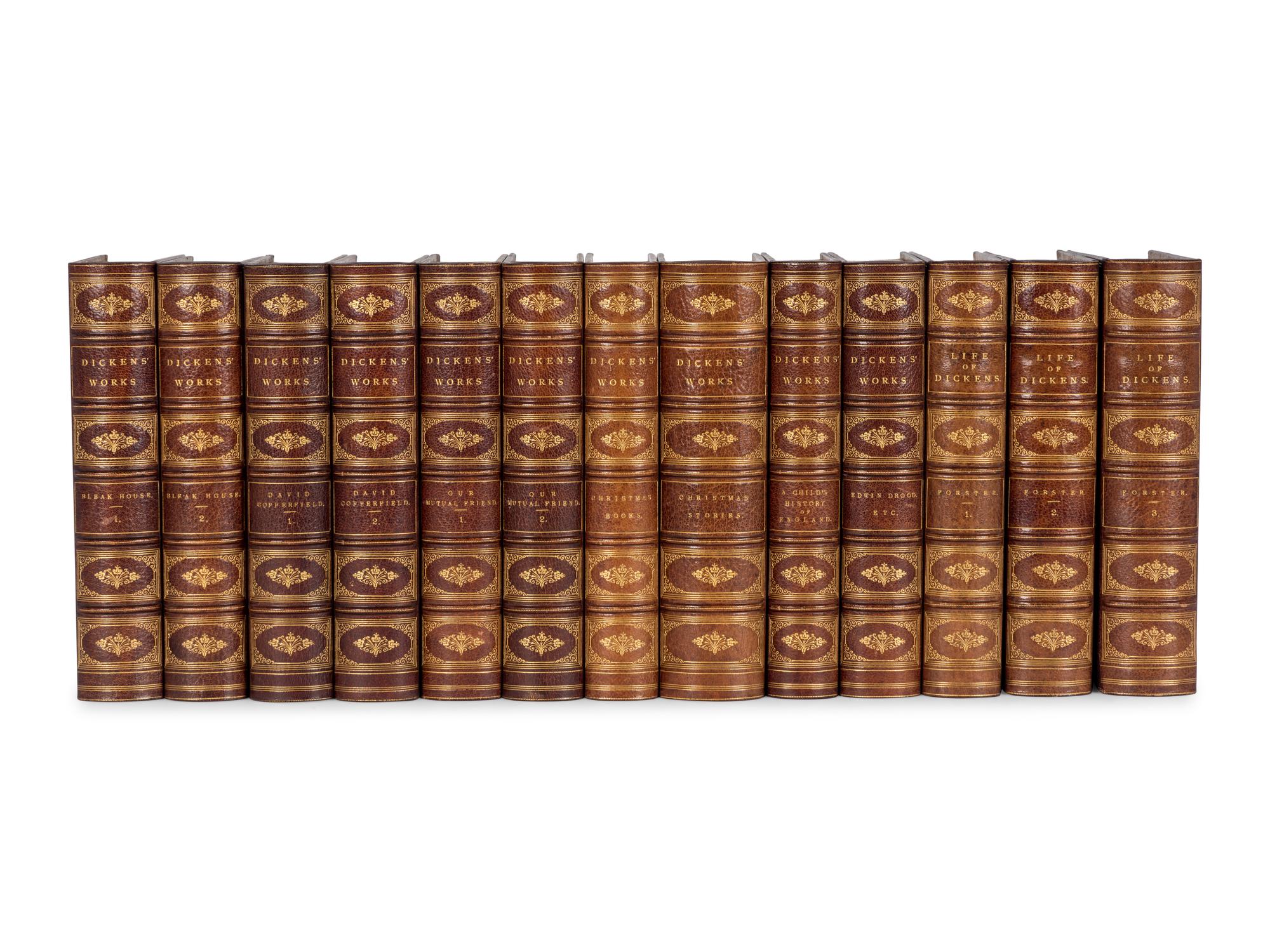 [BINDINGS]. DICKENS, Charles (1812–1870). [ Works ]. 30 volumes. [ Uniformly bound with :] FORSTER, John (1812-1876). The Life of Charles Dickens . 3 volumes. London & Philadelphia: Chapman and Hall & J.B. Lippincott & Co., 1873-1876.