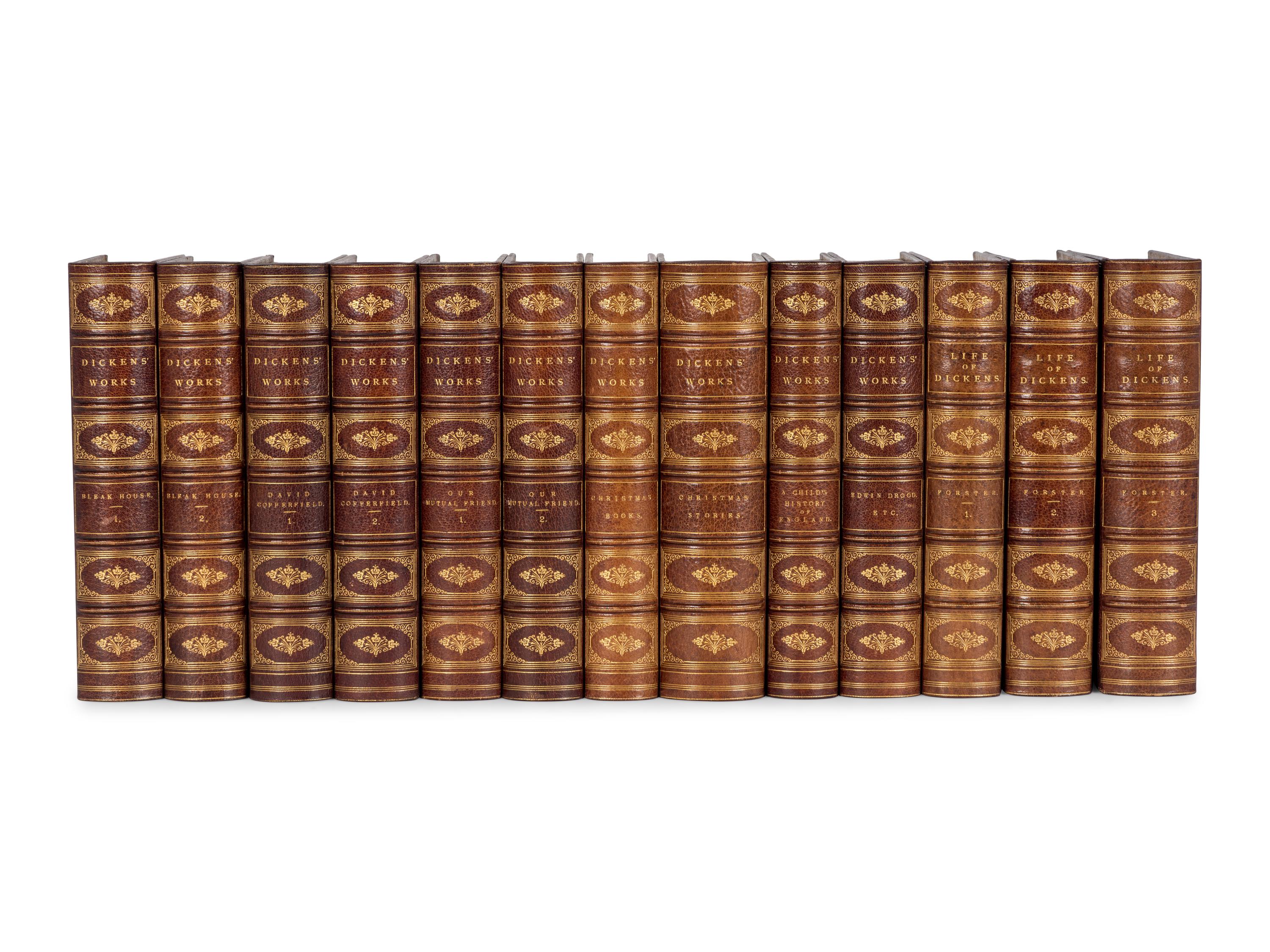 [BINDINGS]. DICKENS, Charles (1812–1870). [ Works ]. 30 volumes. [ Uniformly bound with :] FORSTER, John (1812-1876). The Life of Charles Dickens . 3 volumes. London & Philadelphia: Chapman and Hall & J.B. Lippincott & Co., 1873-1876.