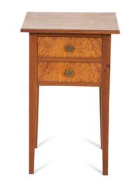 A Federal Mahogany Two Drawer Stand with Burled Drawer Fronts