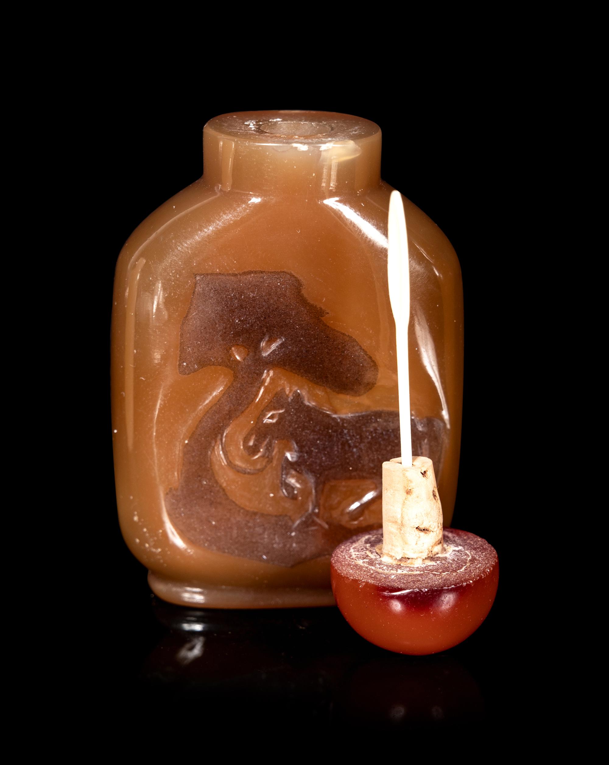 Five Chinese Hardstone and Glass Snuff Bottles