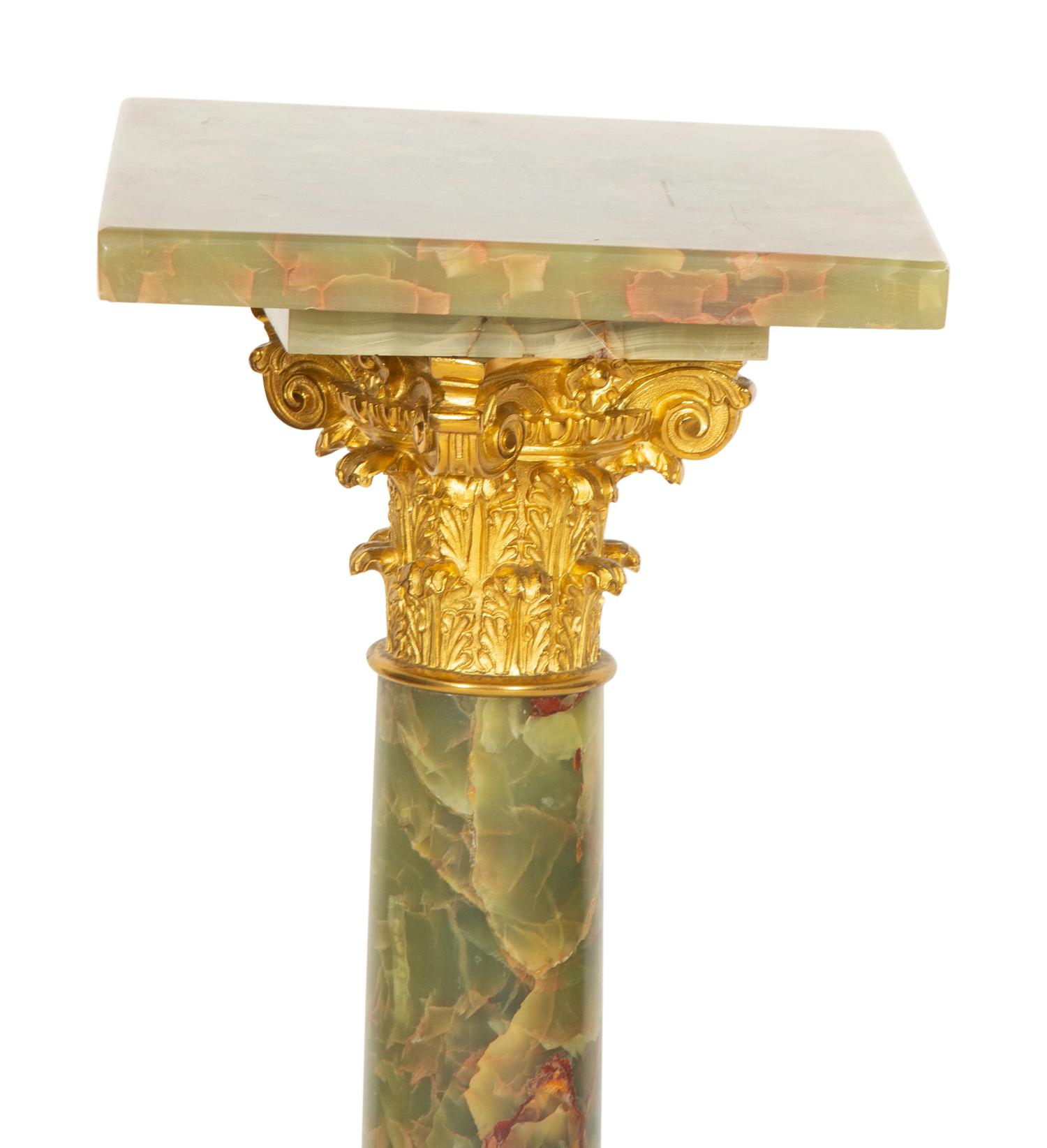 An Empire Style Gilt Bronze Mounted Green Onyx Pedestal