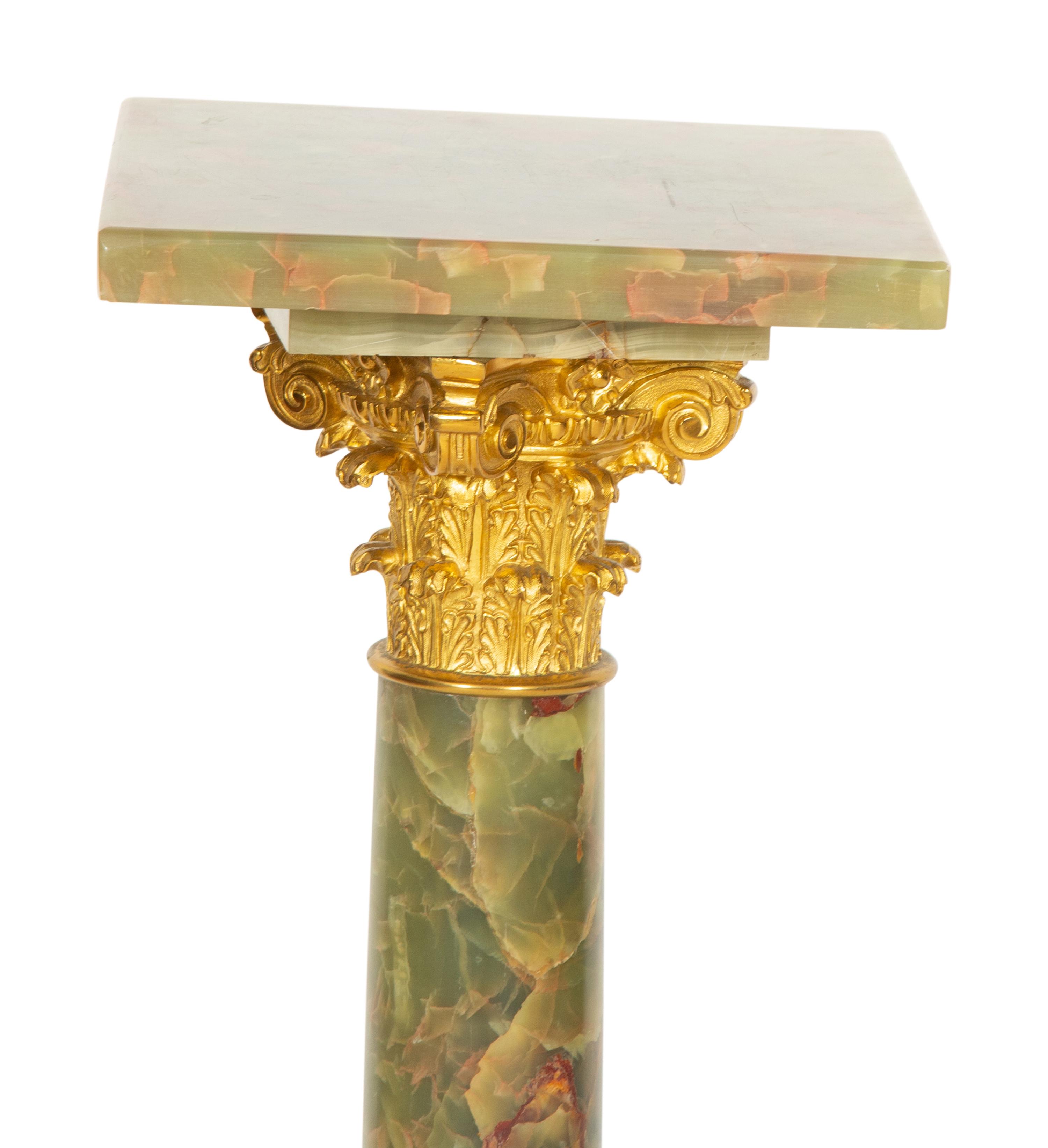 An Empire Style Gilt Bronze Mounted Green Onyx Pedestal