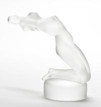 A Lalique Glass Figural Hood Ornament Height 5 1/2 inches.