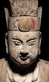 Two Large Carved Wood Figures of Seated Daoist Immortals