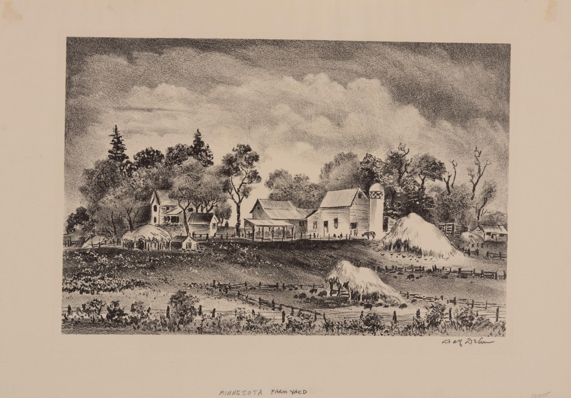 A group of four prints ( Golden Gate; Landscape with Cows; Minnesota Farmyard; Nice Day in Missouri )