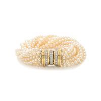 TIFFANY & CO., CULTURED PEARL AND DIAMOND TORSADE BRACELET