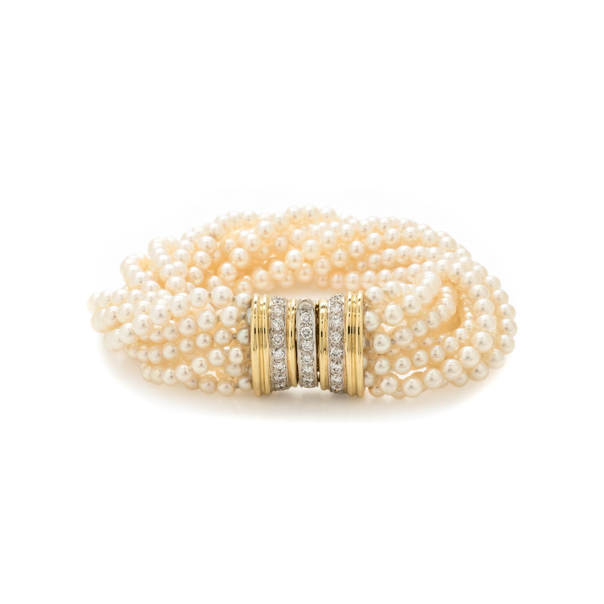 TIFFANY & CO., CULTURED PEARL AND DIAMOND TORSADE BRACELET