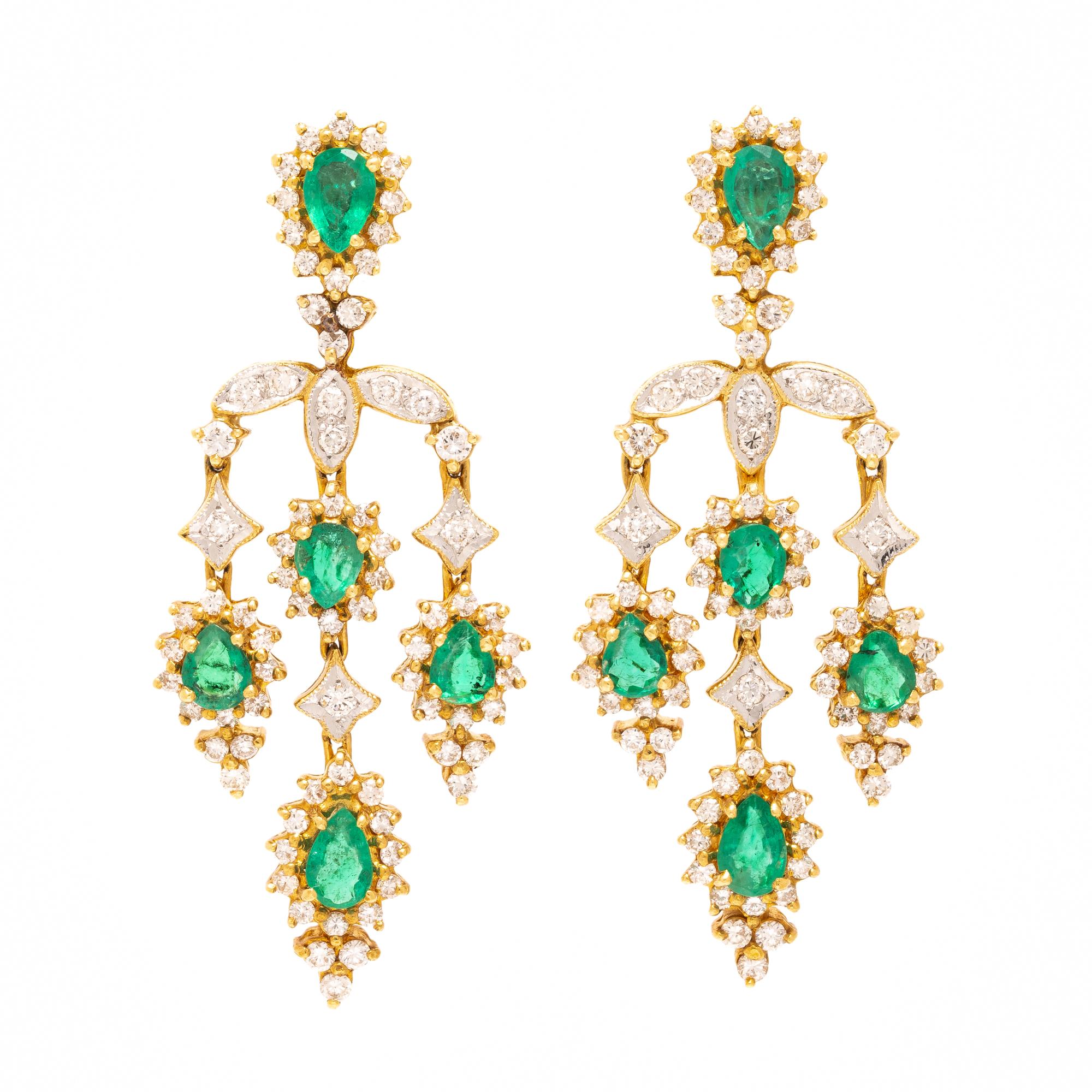 EMERALD AND DIAMOND CHANDELIER EARRINGS