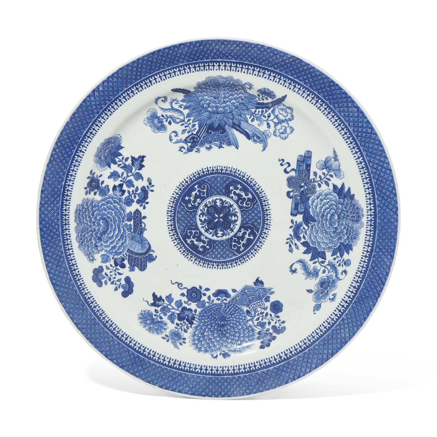 A Large Chinese Export Porcelain Blue Fitzhugh Charger