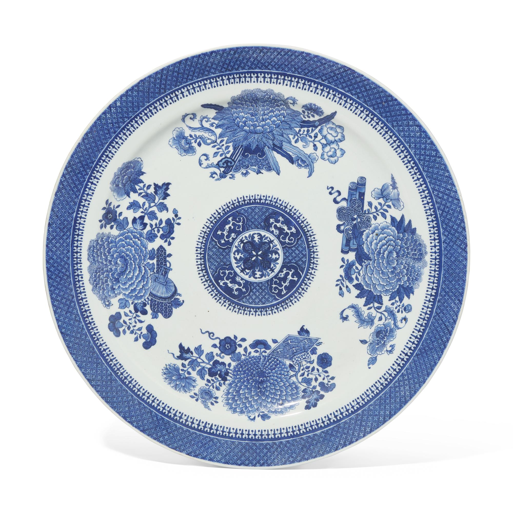 A Large Chinese Export Porcelain Blue Fitzhugh Charger