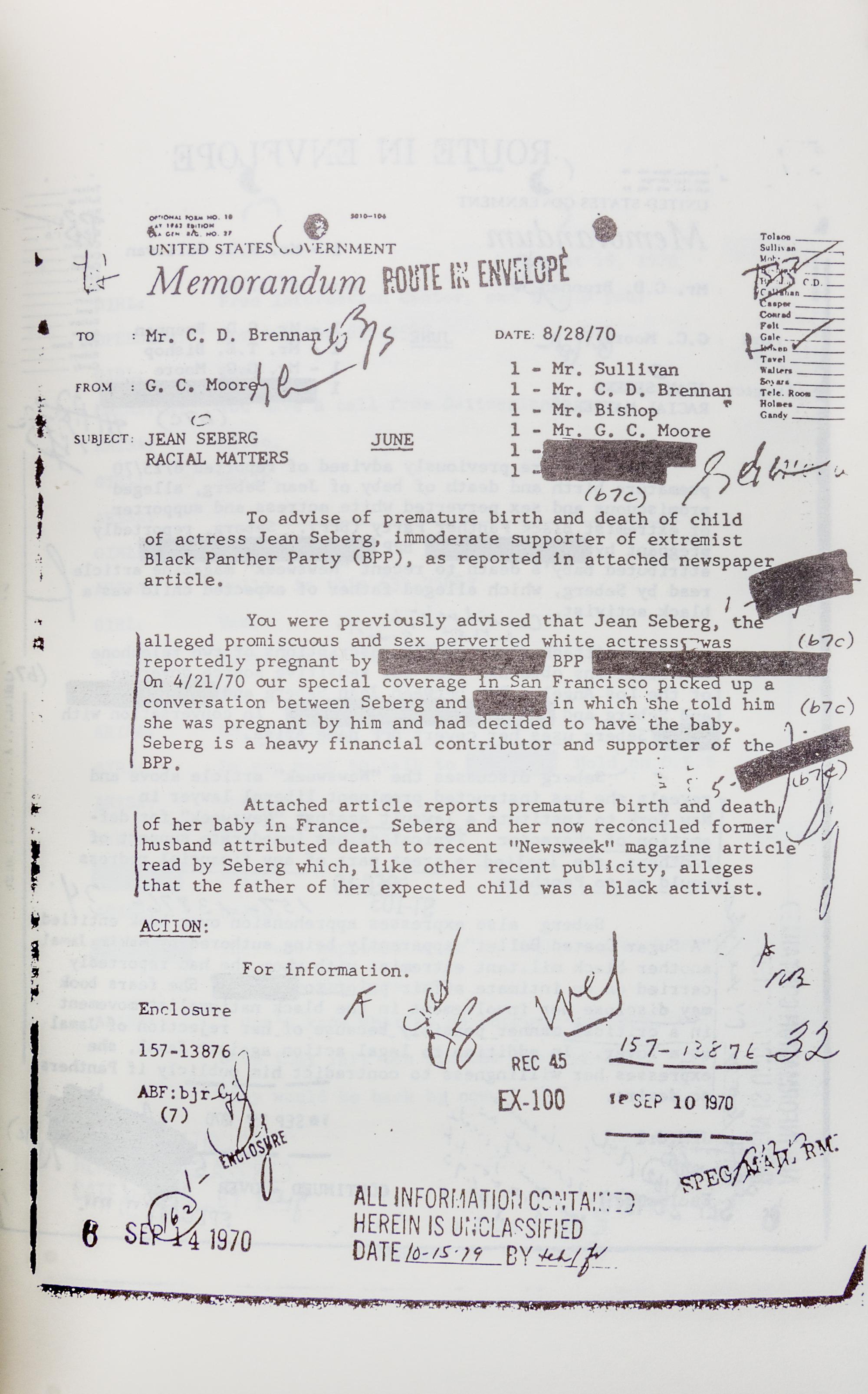 KRAMER, MARGIA. Essential Documents: The FBI File of Jean Seberg. Parts 1 and 2. s.l., 1979. 2 vols.