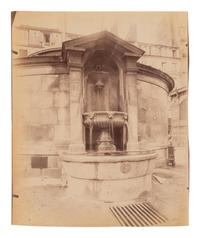 A pair of photographs depicting fountains ( Fontaine Minerve, Institut , 1899; Fontaine du Marché Saint-Honoré , 1903)