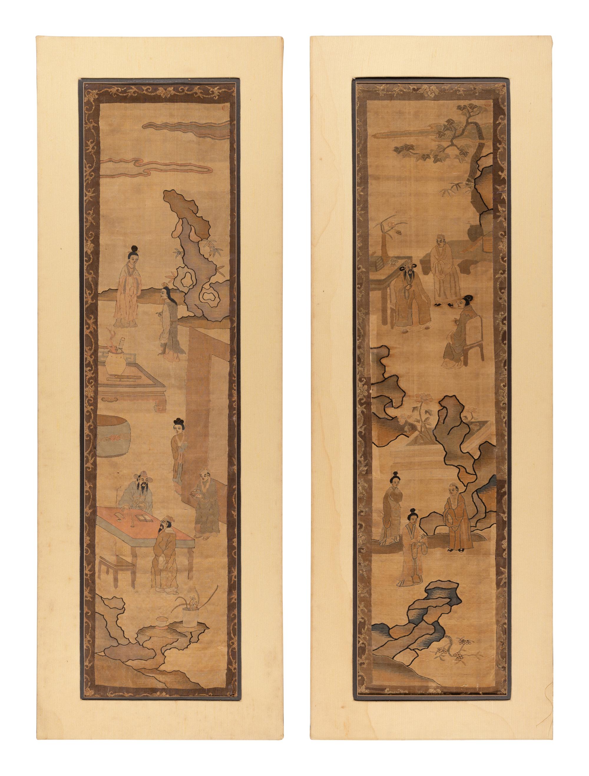 Two Kesi Woven Silk 'Figure' Panels