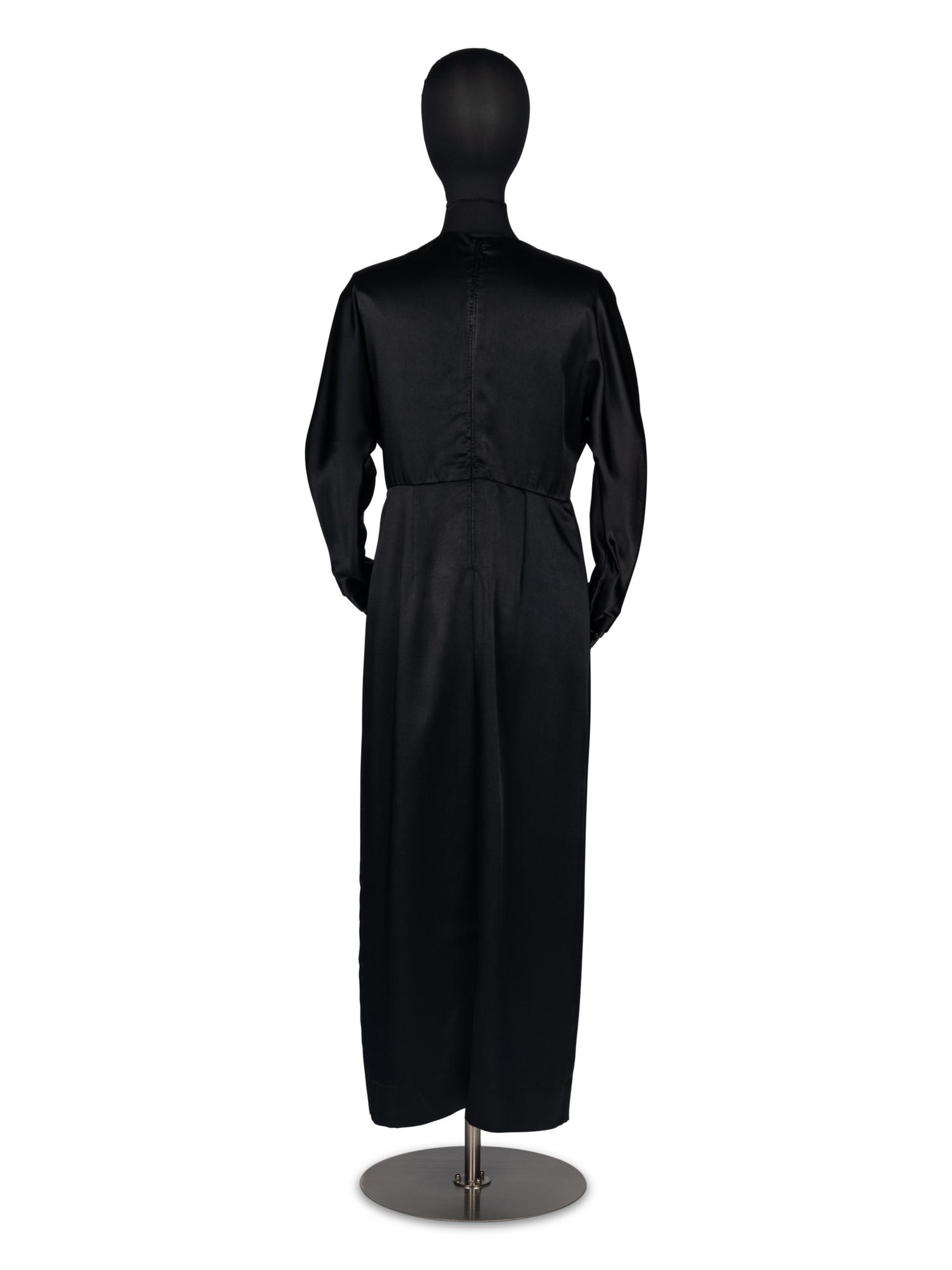 Geoffrey Beene Black Satin Gown with Scarf and Evening Bag