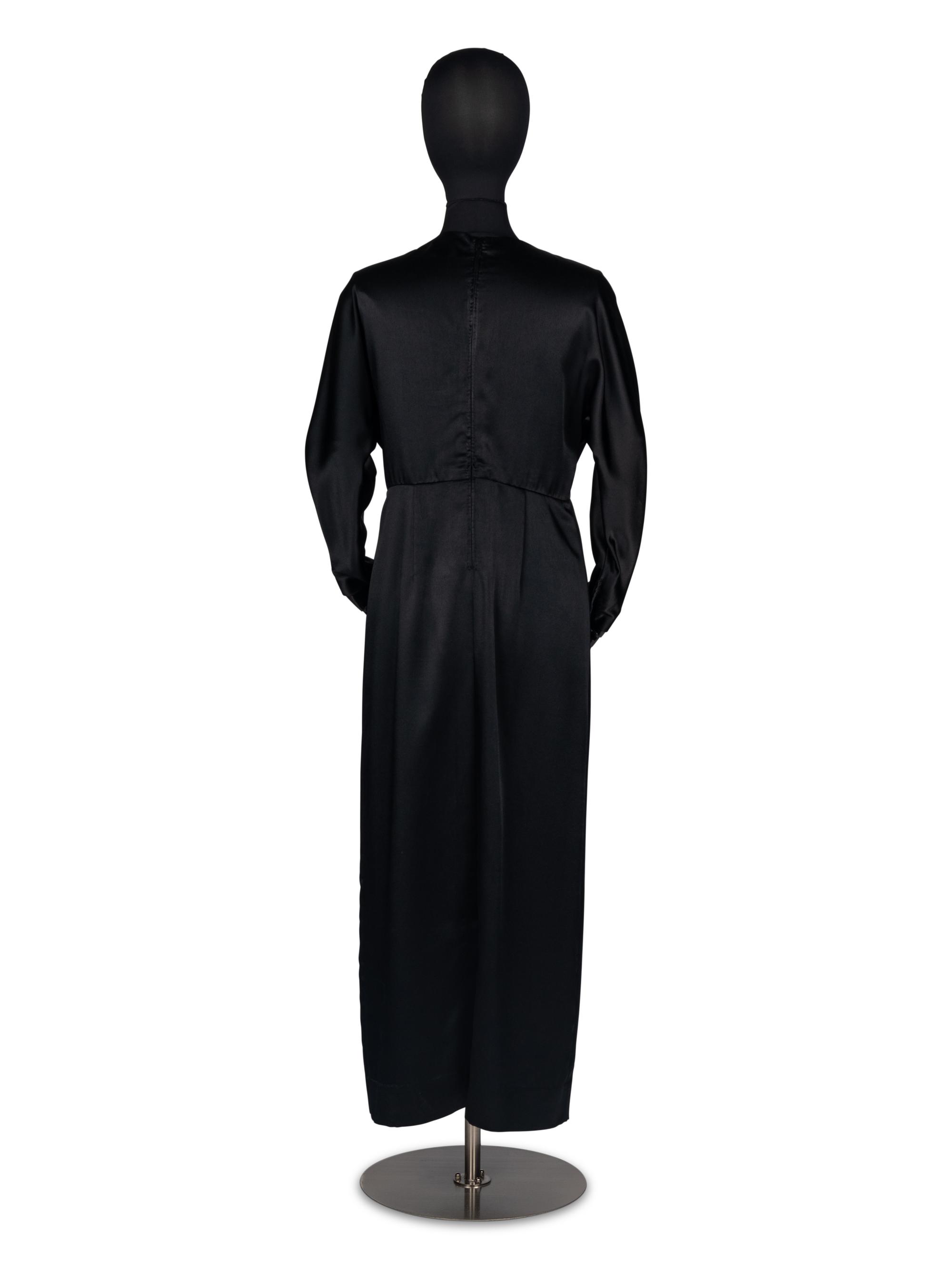 Geoffrey Beene Black Satin Gown with Scarf and Evening Bag
