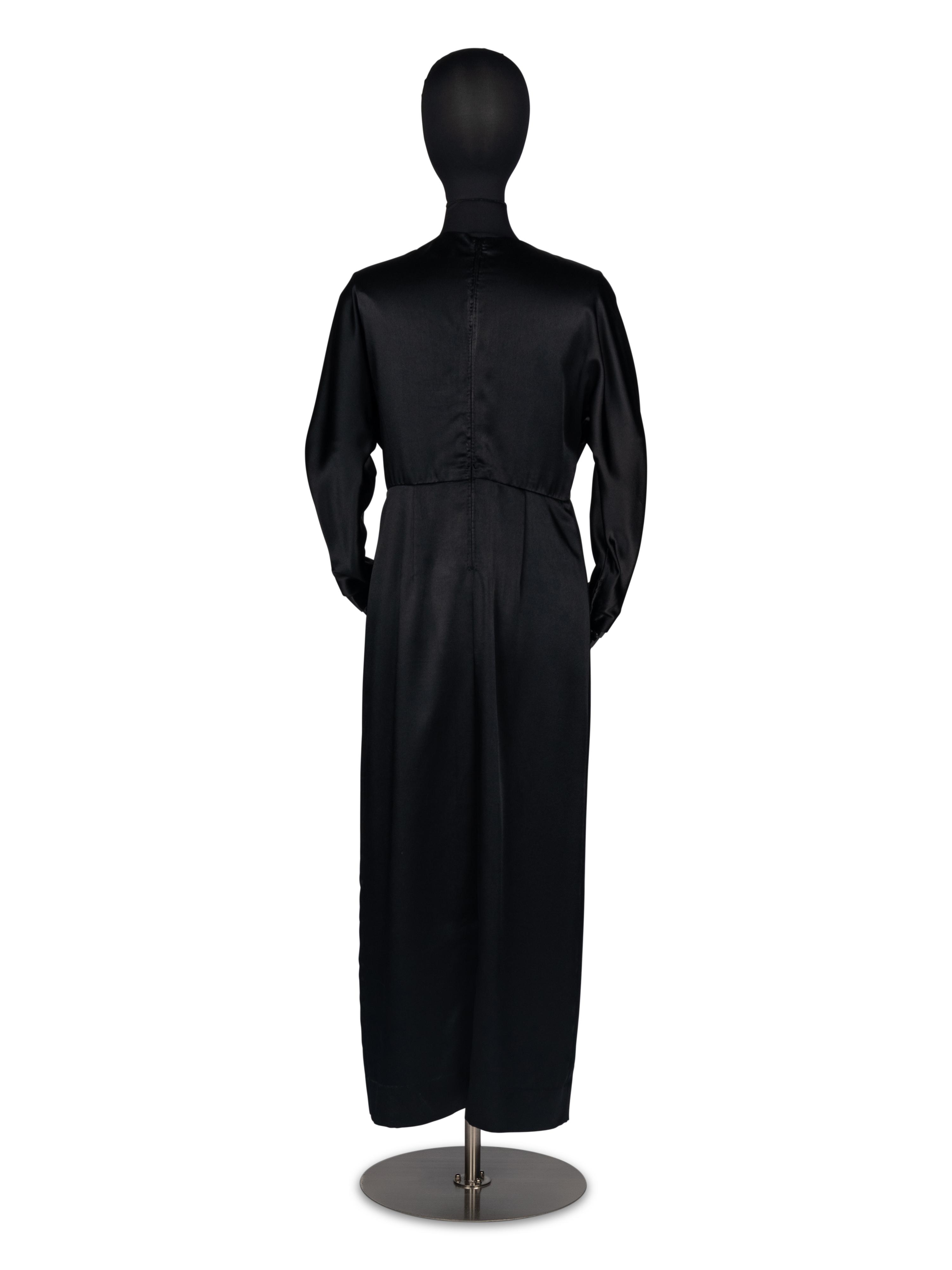 Geoffrey Beene Black Satin Gown with Scarf and Evening Bag