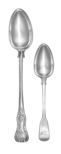 A William IV Silver Serving Spoon, Maker's Mark Obscured, London, 1830, having a King's Pattern handle with engraved monogram F, togeth