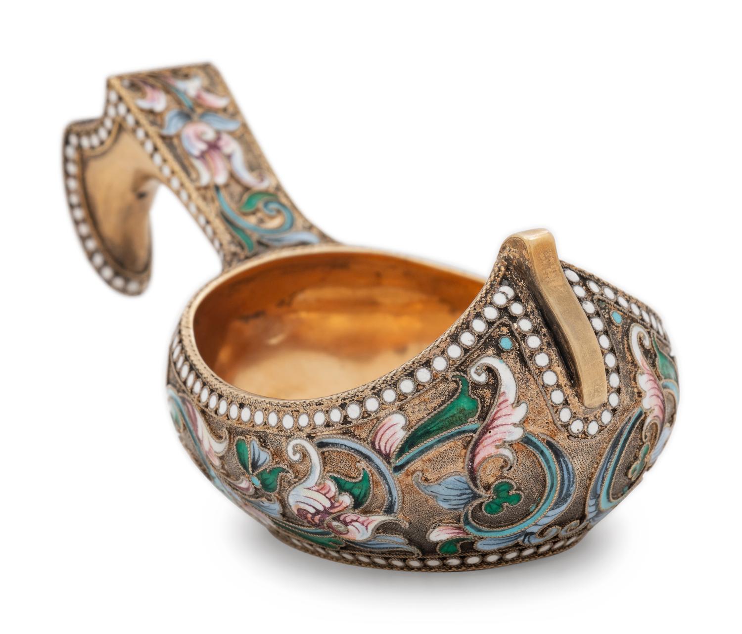 A Russian Silver-Gilt and Shaded Enamel Kovsh