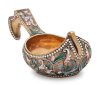 A Russian Silver-Gilt and Shaded Enamel Kovsh