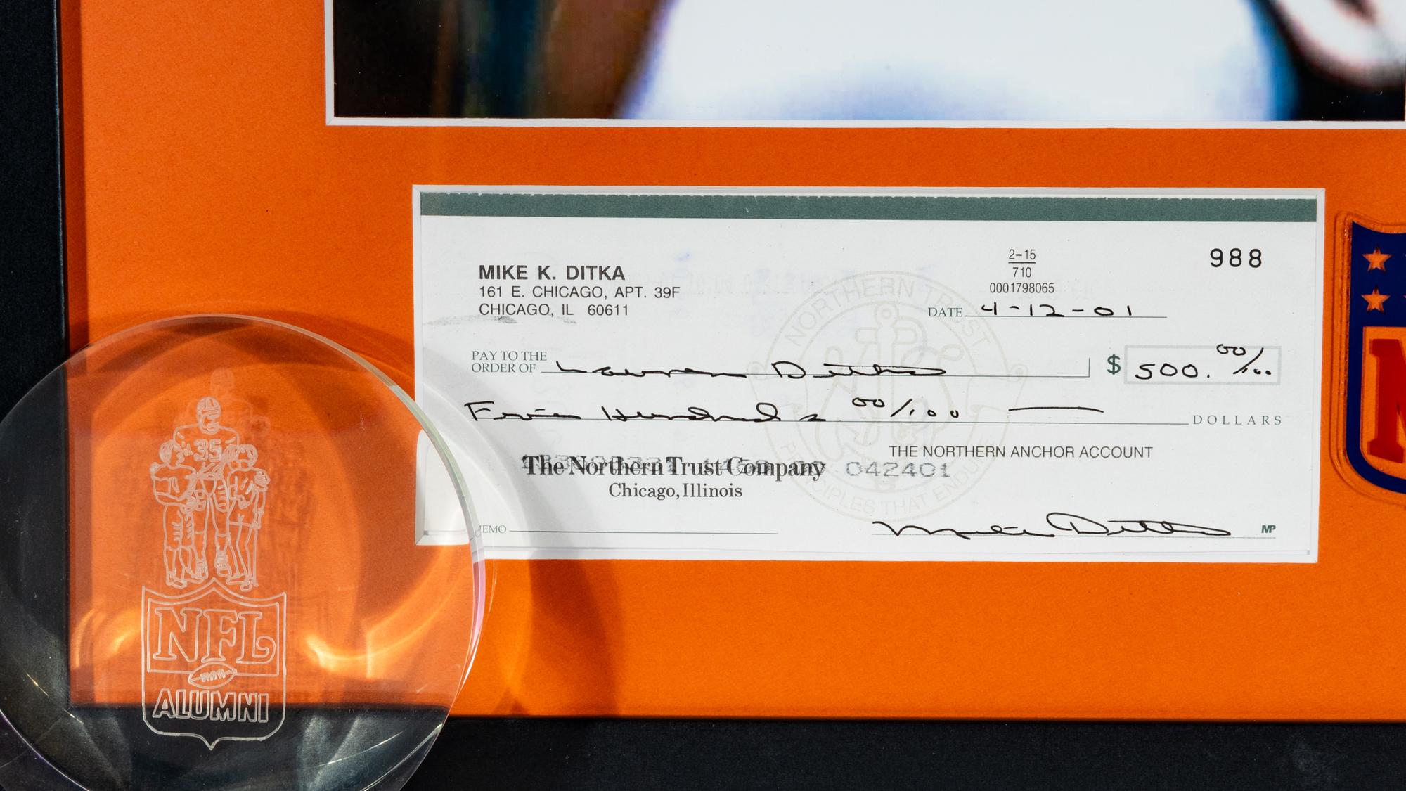 Collection Three of Chicago Bears Legend Mike Ditka's Personal Items Including Alumni Award Signed Display