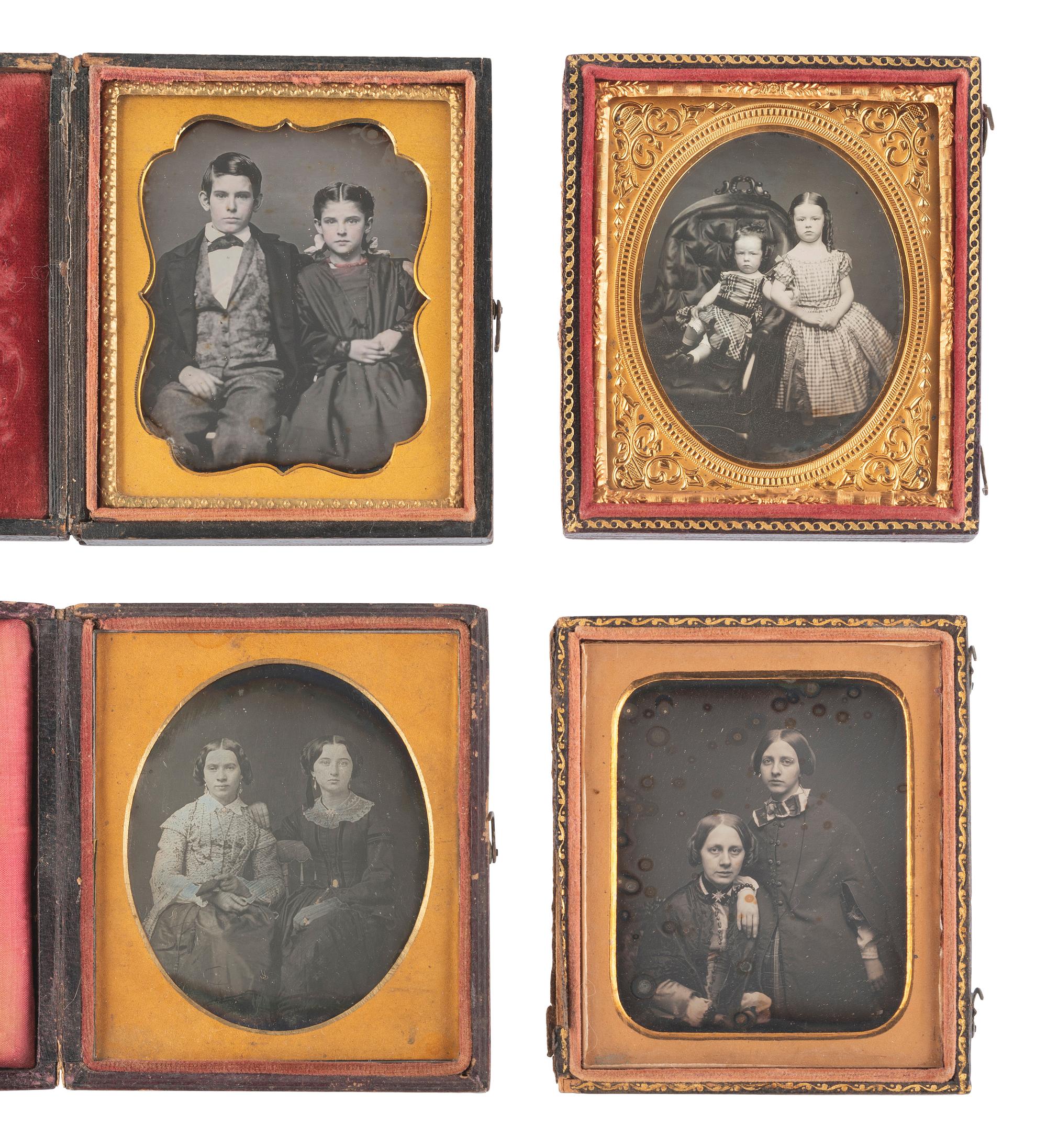 [EARLY PHOTOGRAPHY]. 19 daguerreotypes of siblings and other family pairs.