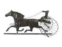A Molded Copper and Zinc Horse and Sulky Weathervane