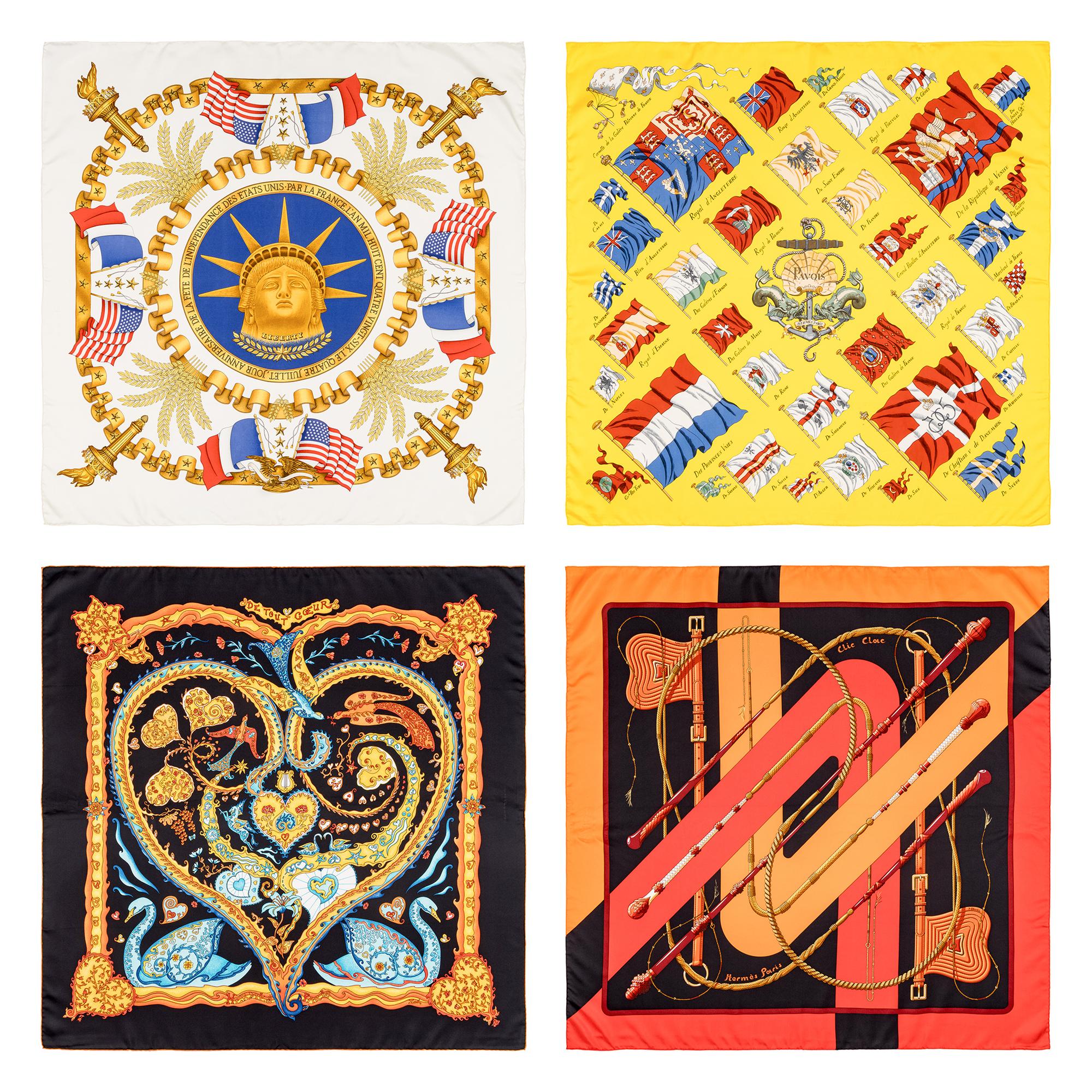 Hermès, Four Silk Scarves 90