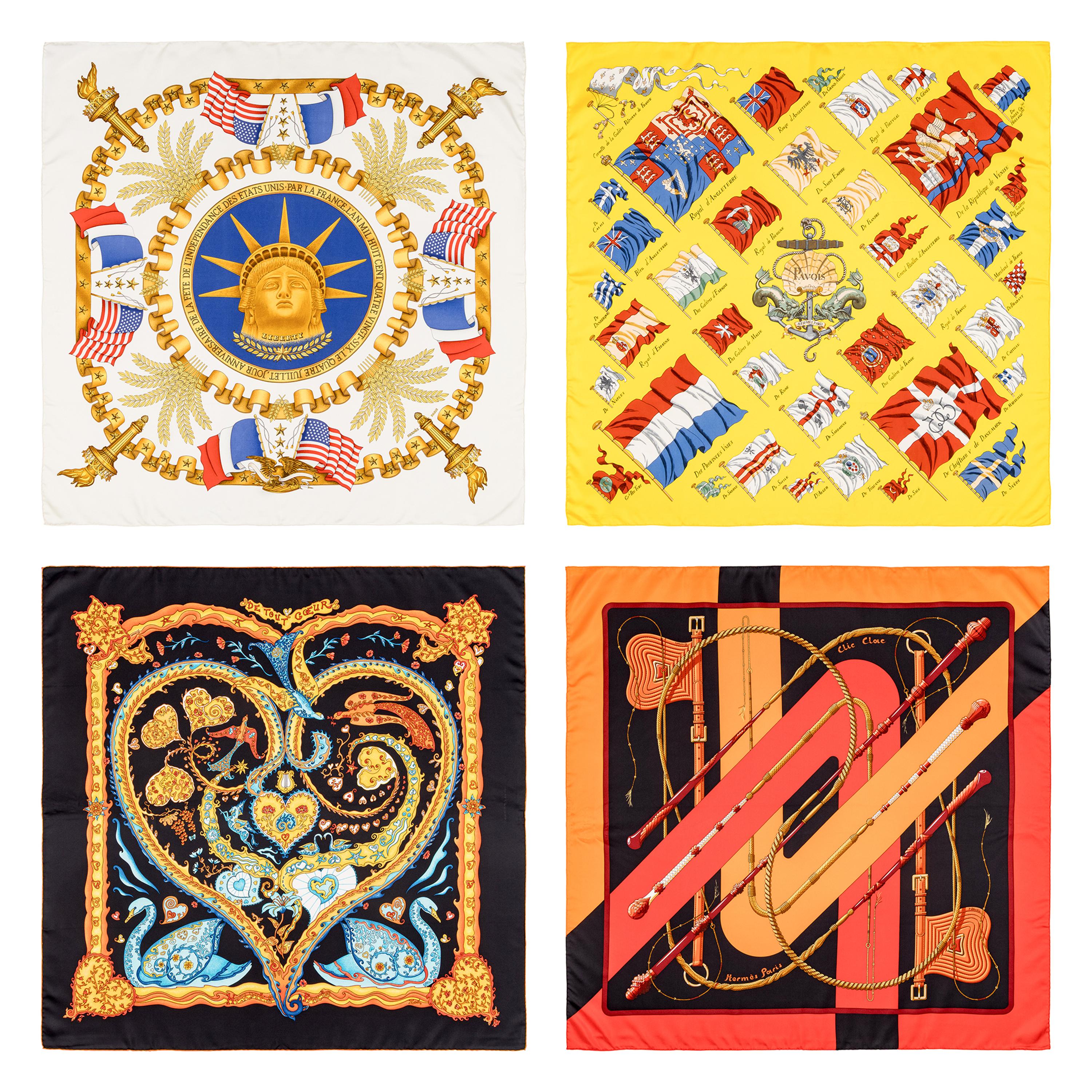 Hermès, Four Silk Scarves 90