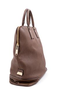 A Burberry Dark Brown Textured Leather Travel Bag, 17" H x 16" W x 6" D; Handle drop: 5".
