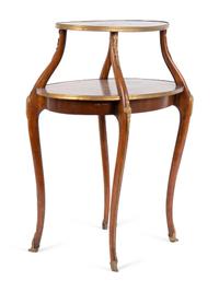A Louis XVI Style Marquetry Two Tier Side Table with Gilt Bronze Mounts — EARLY 20TH CENTURY