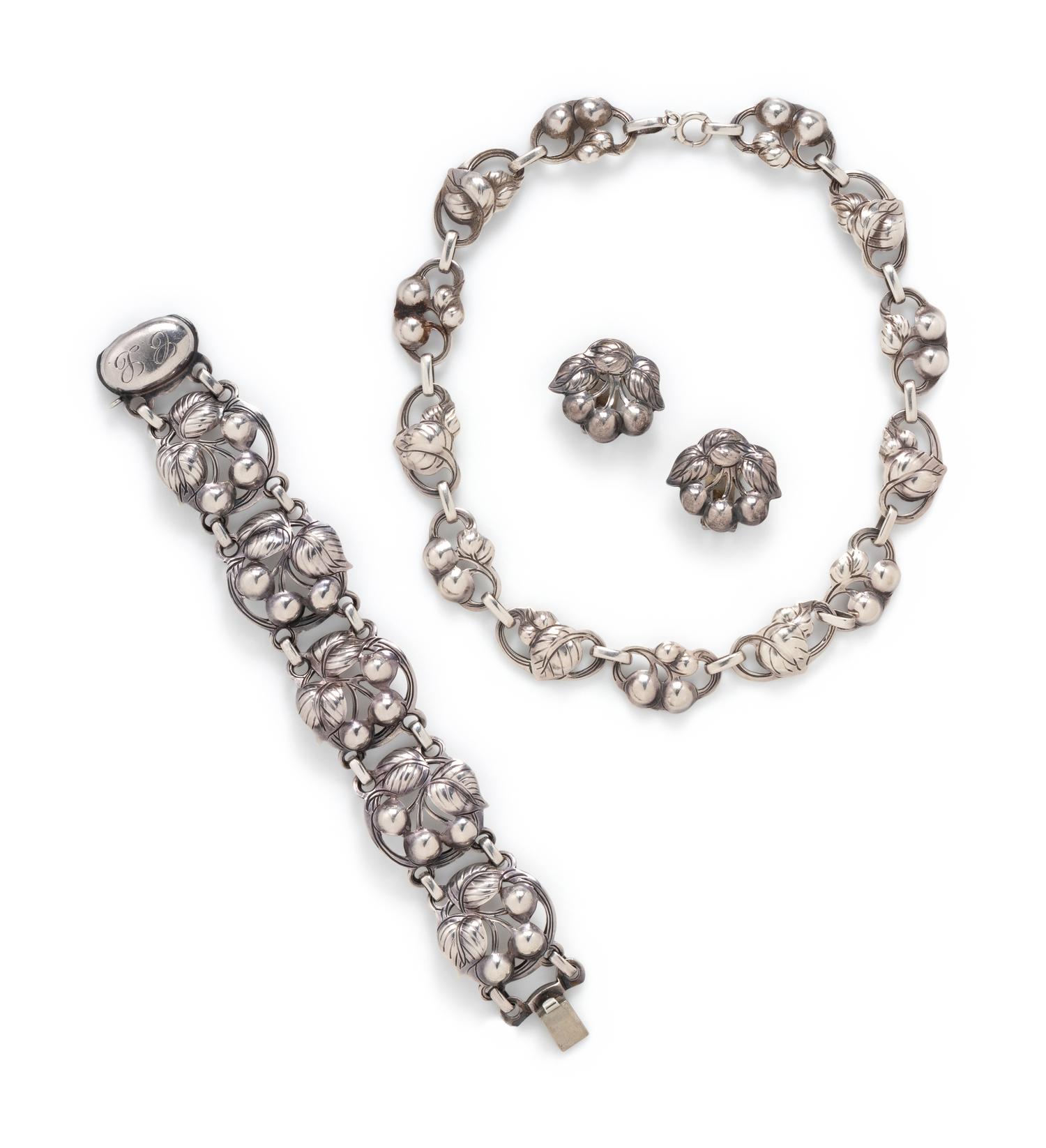 KALO, ARTS & CRAFTS, STERLING SILVER 'PUFFY CHERRIES' SET