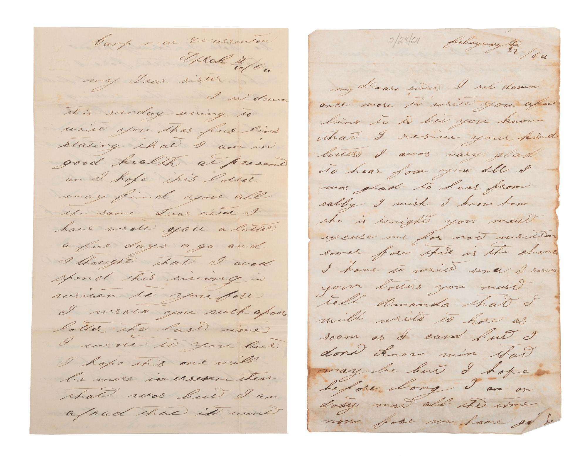 [CIVIL WAR]. Letters of Lewis Moore, Co. B, 1st Pennsylvania Cavalry.