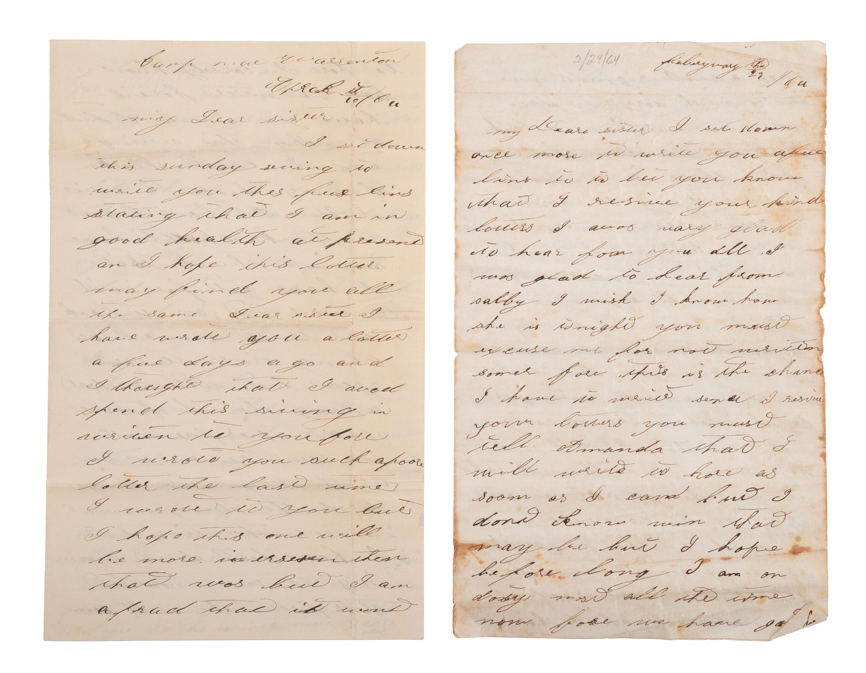 [CIVIL WAR]. Letters of Lewis Moore, Co. B, 1st Pennsylvania Cavalry.