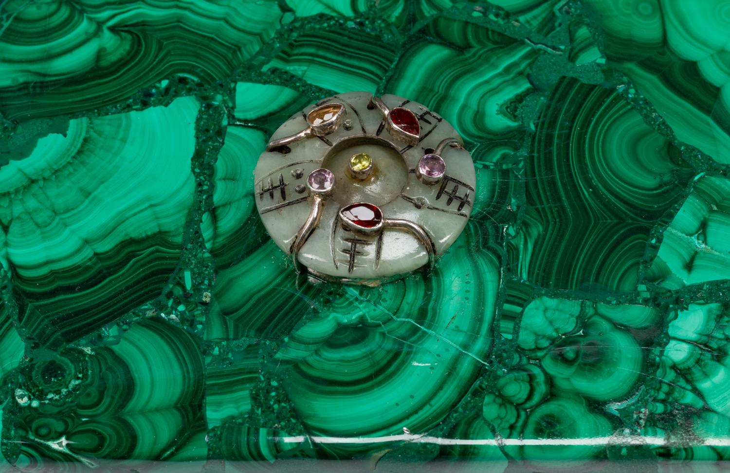 A Group of Five Jeweled Malachite Boxes
