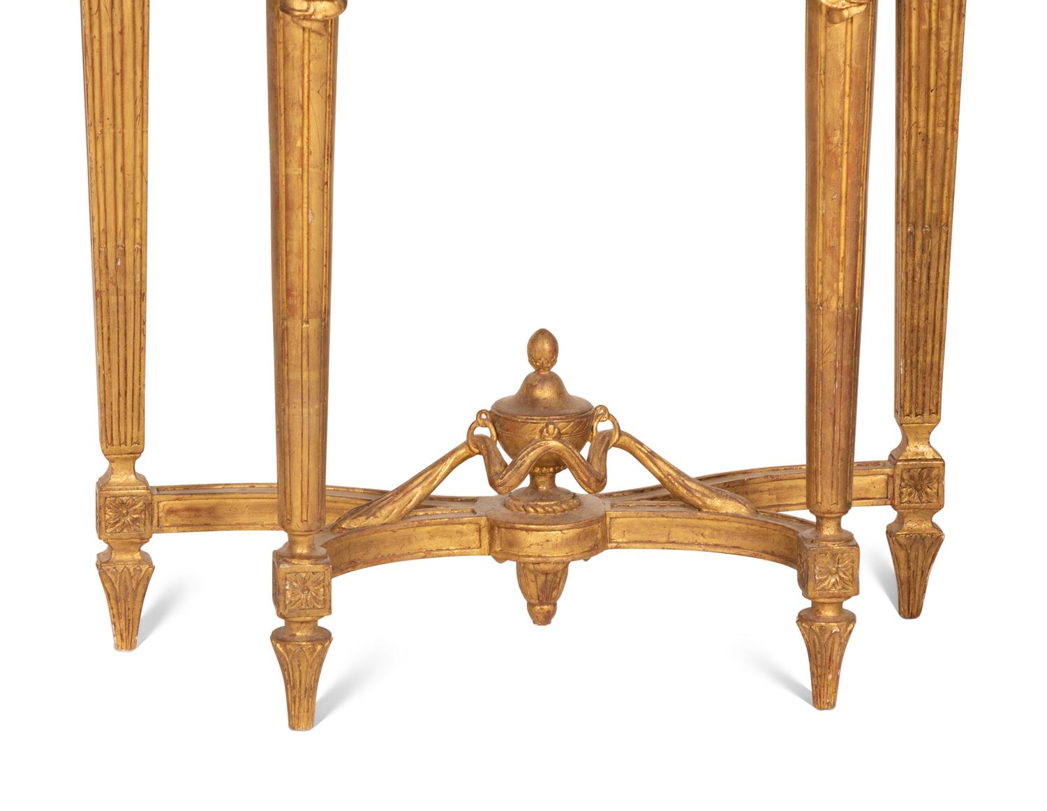 A Pair of Louis XVI Style Giltwood Marble-Top Console Tables
