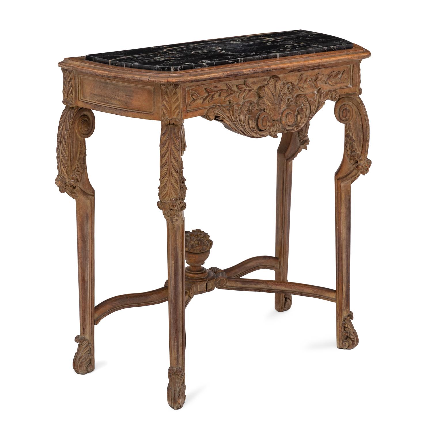 A Rococo Style Carved Walnut and Marble Console Table