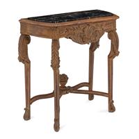 A Rococo Style Carved Walnut and Marble Console Table