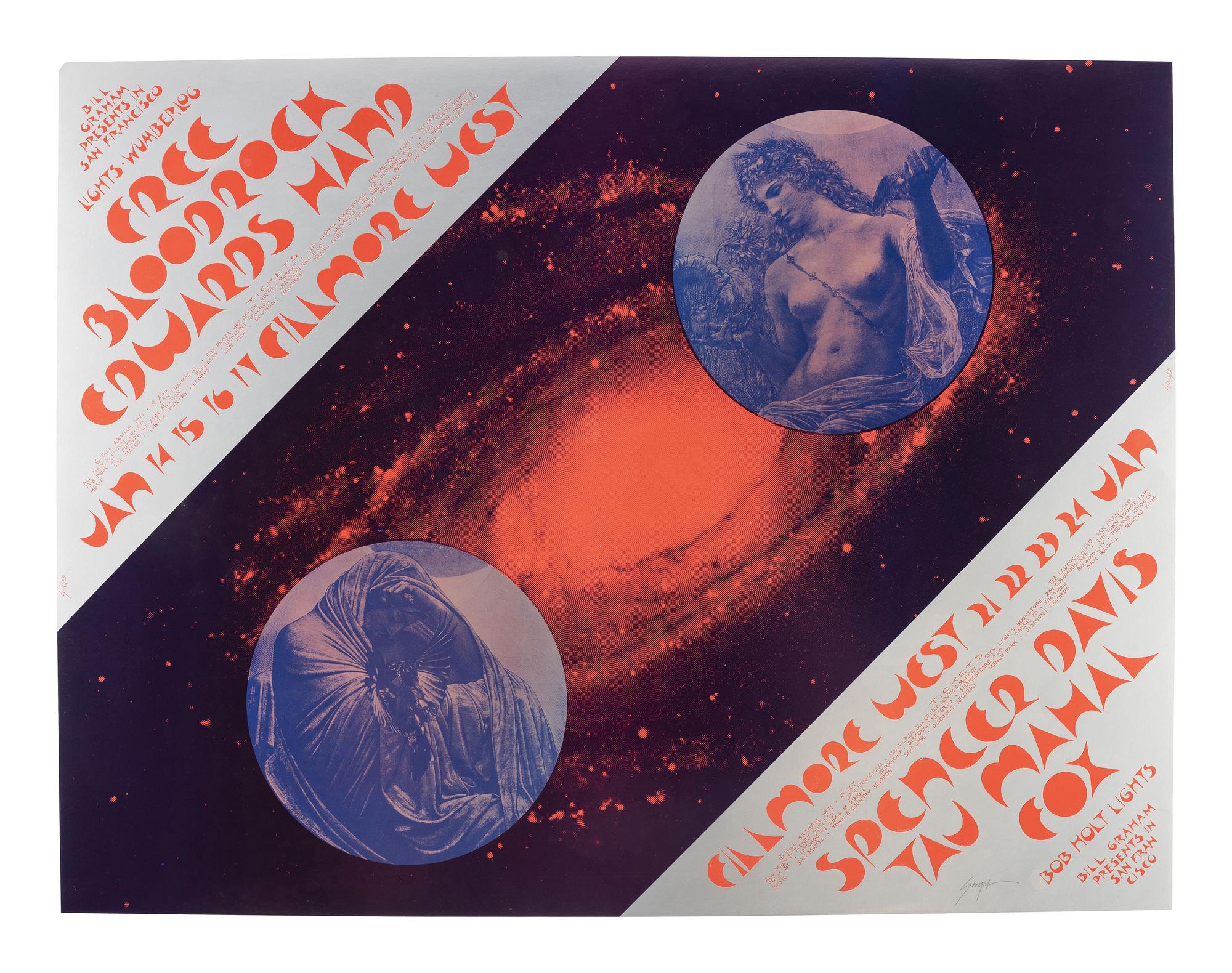 [MUSIC - POSTERS]. SINGER, David, artist. Complete set of 66 SIGNED posters designed for the Fillmore West Ballroom, San Francisco, California. 1969-1971.