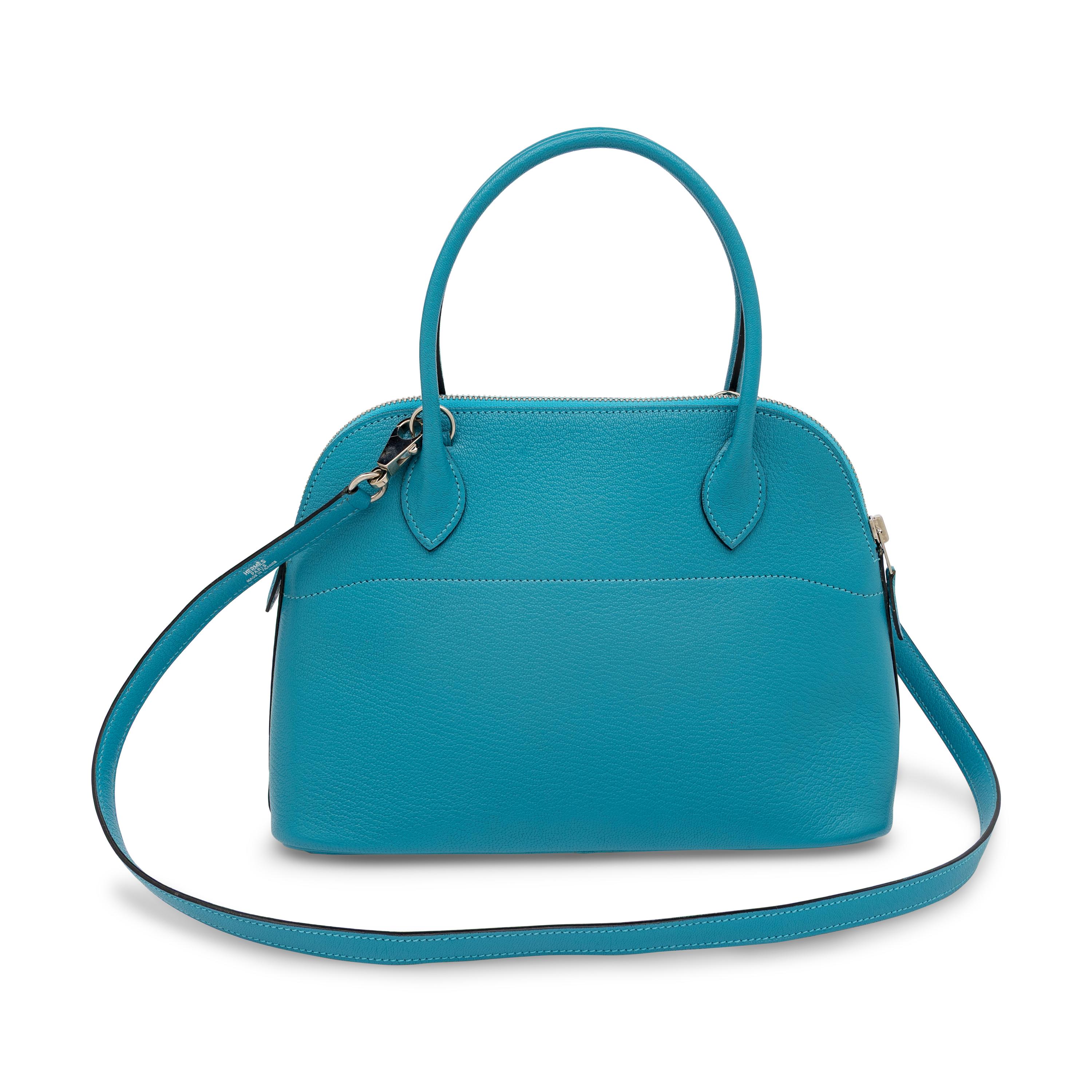 Hermès, Bolide 27 Bag in Turquoise Chevre Mysore