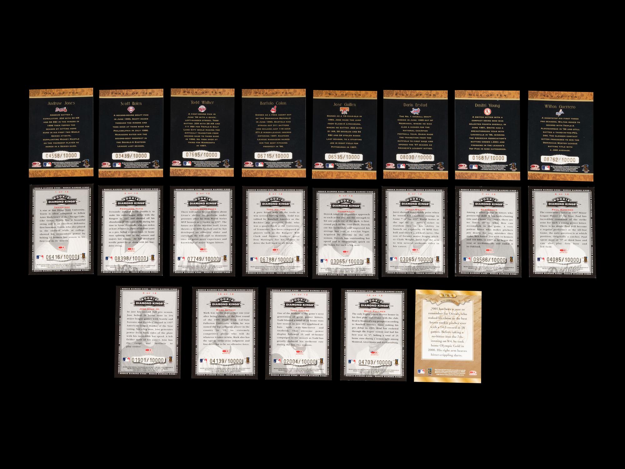 A Group of 21 1997, 1998 and 2001 Donruss Rookie Diamond Kings Signed Autograph Baseball Cards,