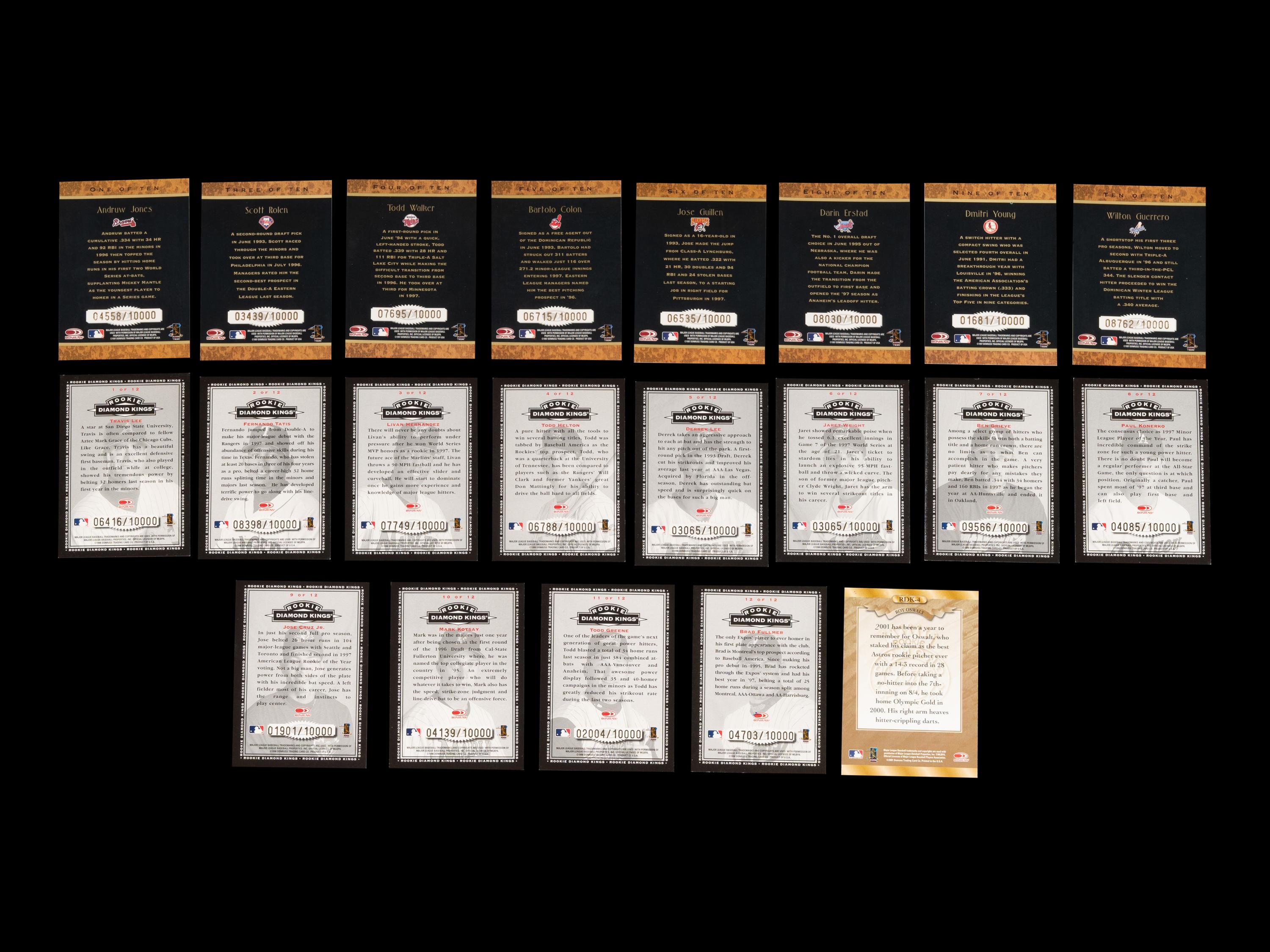 A Group of 21 1997, 1998 and 2001 Donruss Rookie Diamond Kings Signed Autograph Baseball Cards,