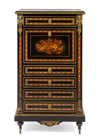 A Napoleon III Ebonized and Mother-of-Pearl Inset Secretaire a Abattant Height 51 1/4 x width 29 x depth 14 inches. — 19TH CENTURY